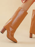 PU Leather Chunky Heel Boots
