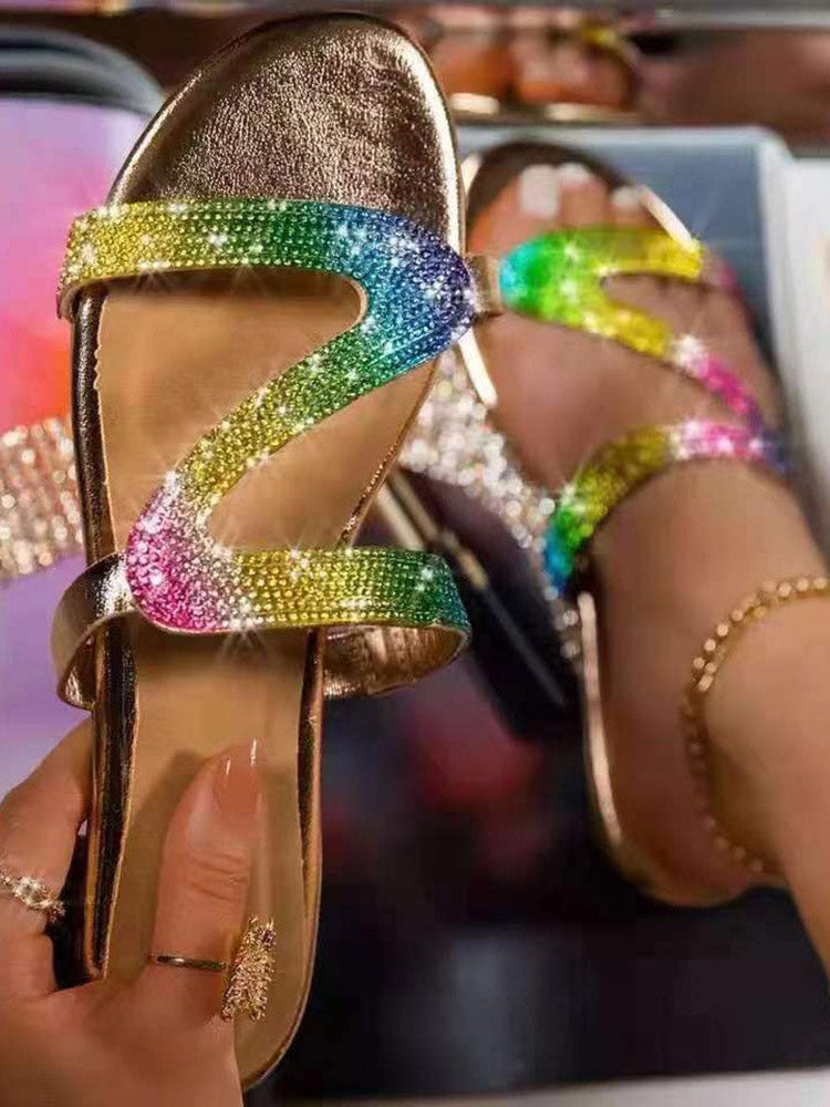 Zapatillas de punta redonda con diamantes de imitación