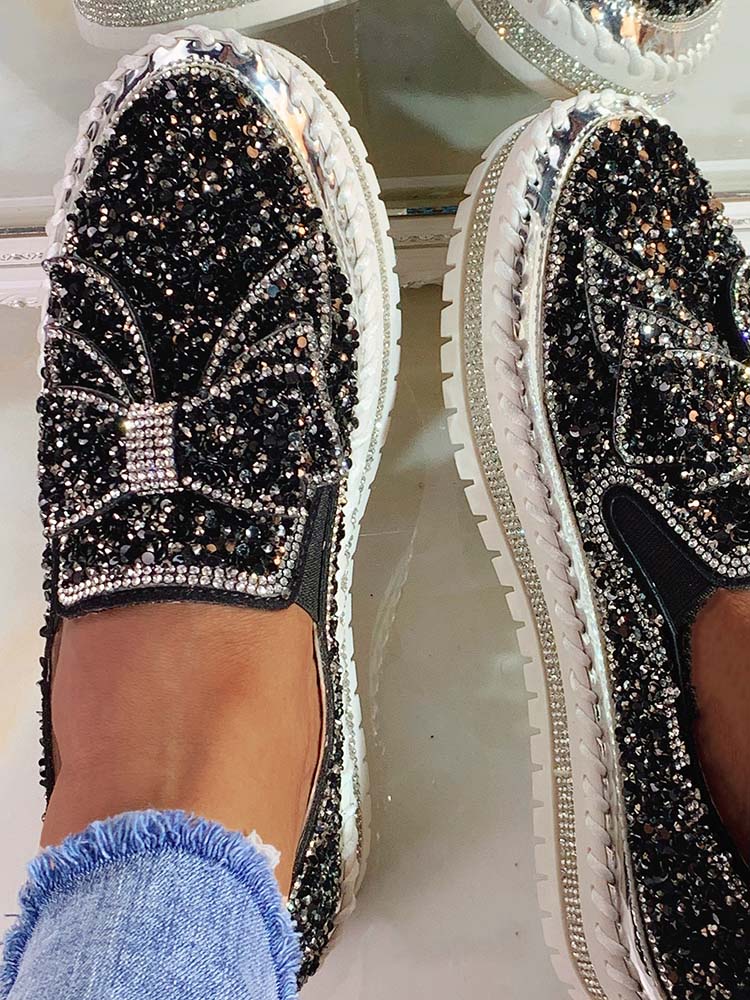 Mocasines con lazo y diamantes de imitación