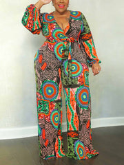 Printed Wide Leg Belt Jumpsuit