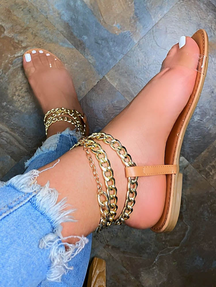Chain Transparent Flat Sandals