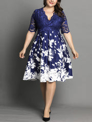 Lace Patchwork Butterfly Print Dress