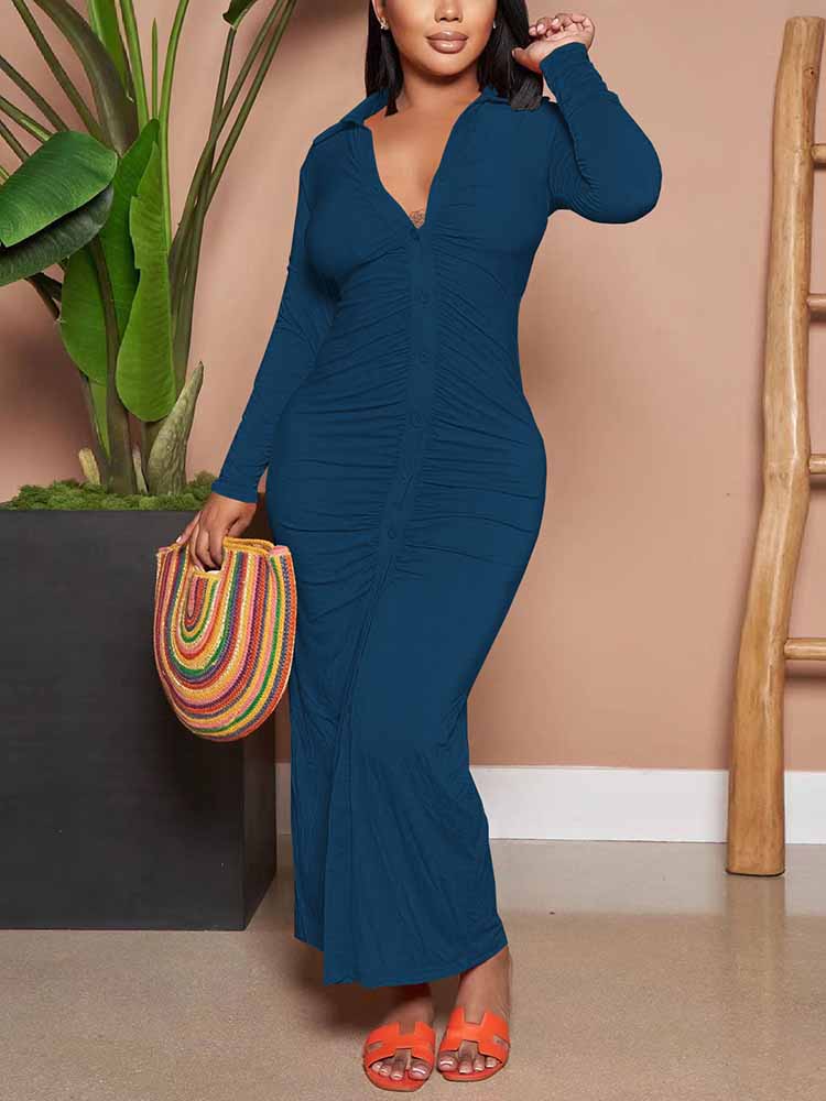 Ruched Button Down Maxi Dress