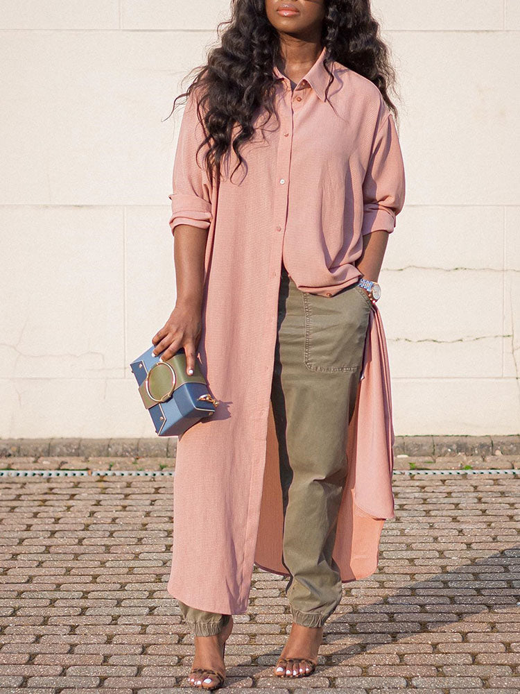 Chiffon Long Sleeve Shirt Dress