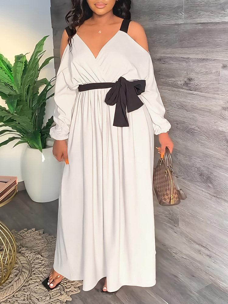 Cold Shoulder Belt Maxi Dresses