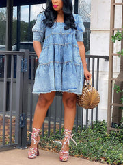 Denim Puff Sleeve Mini Dress