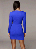 Deep V-Neck Ruched Solid Mini Dress