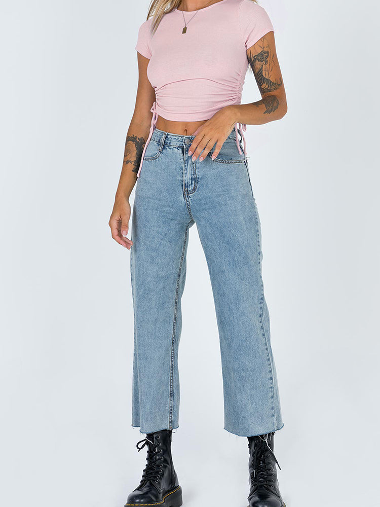 Cropped Navel Drawstring Top