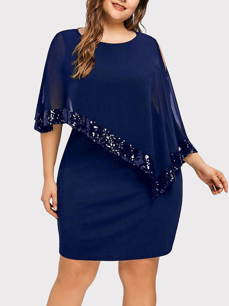 Cold Shoulder Overlay Asymmetric Sequins Dress