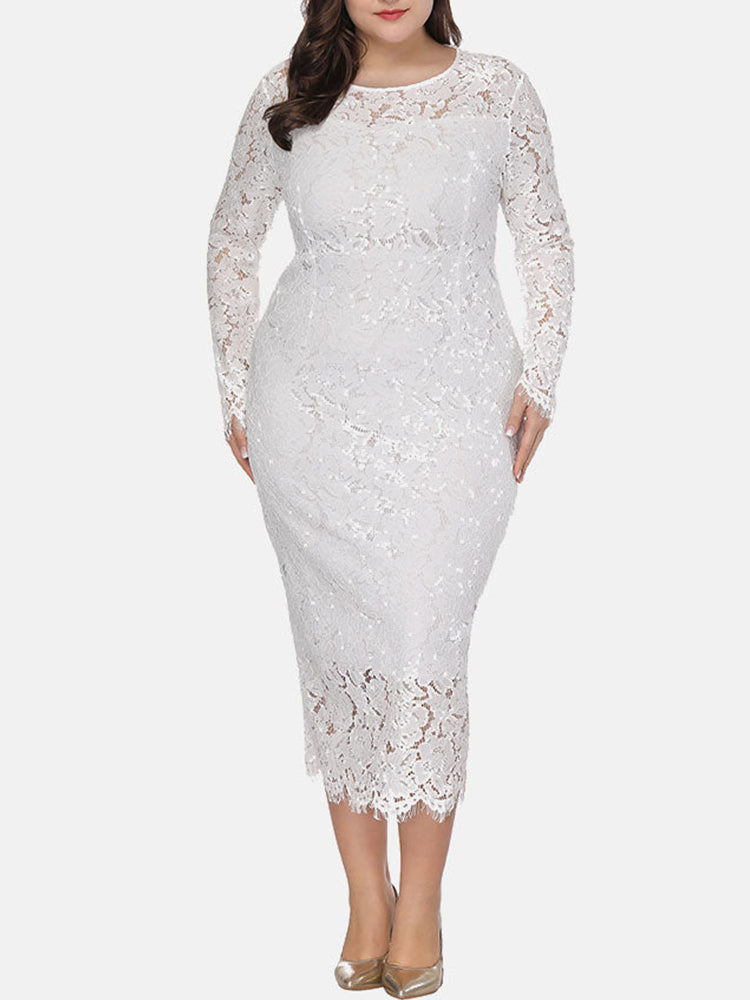 Elegant Long Sleeve Lace Maxi Dress