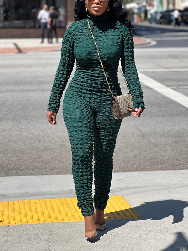 Solid Color Knitted Plaid Jumpsuit