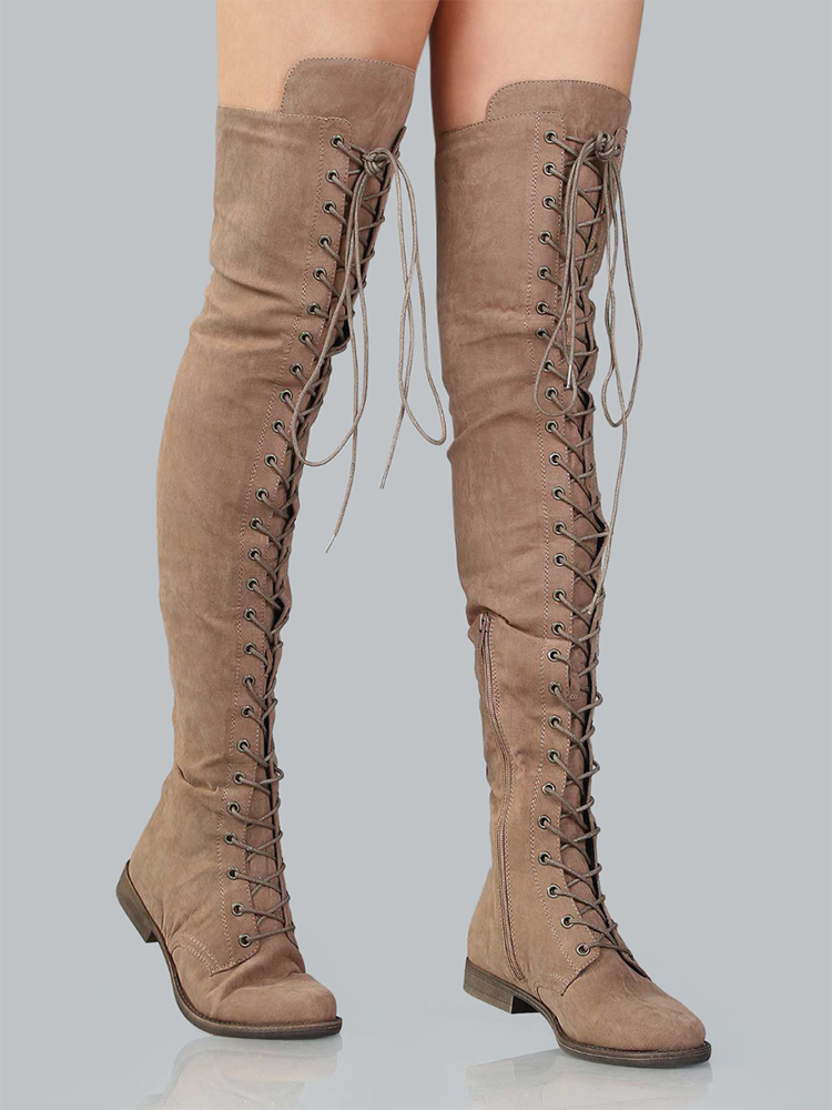 Lace Up Flat Suede Boots