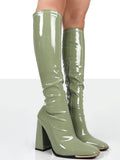 Solid Color High Heeled PU Leather Boots