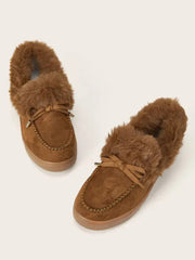 Bow Decor Suede Plush Snow Boots