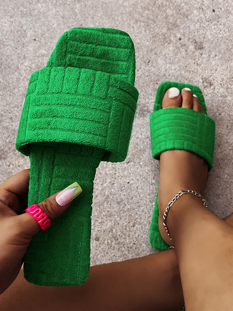 Toweling Flat Heel Slides