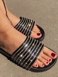 Sequin Rhinestone Flat Slippers