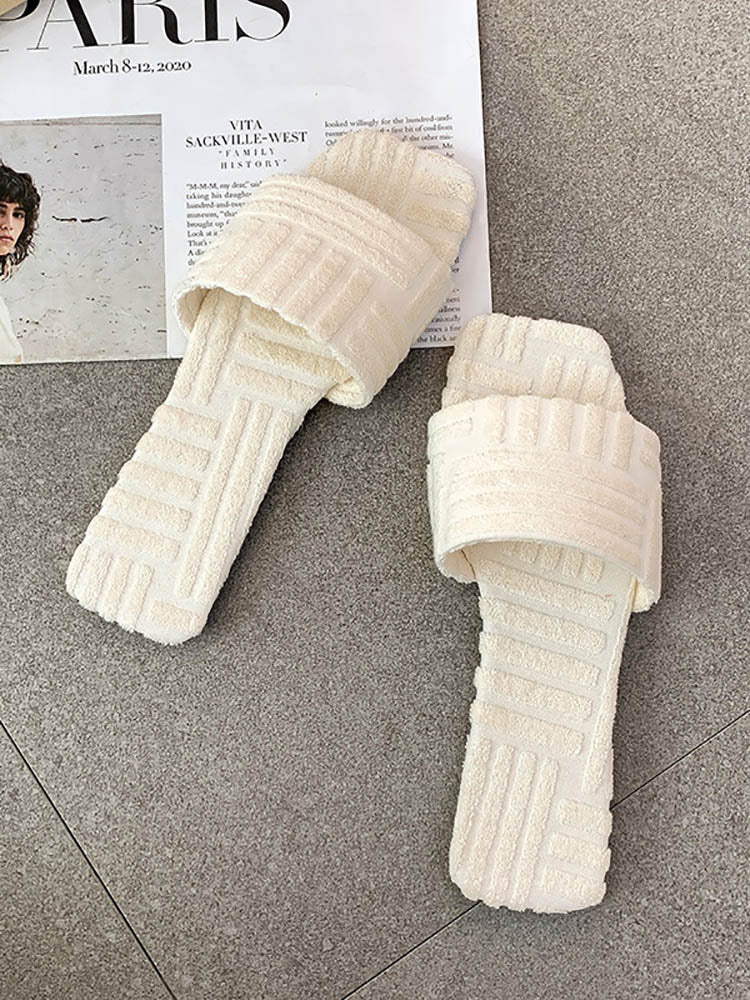 Toweling Flat Heel Slides