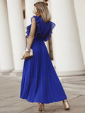 V Neck Ruffle Pleated Dress