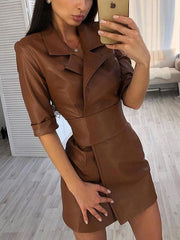 Solid Color Belt Bodycon Dress