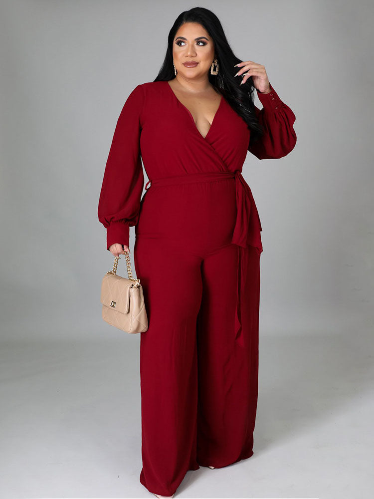 Elegant V Neck Wrap Jumpsuit