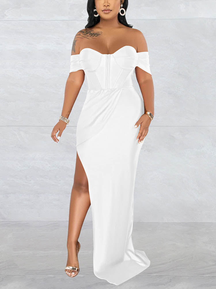 Corset Style High Slit Maxi Dress