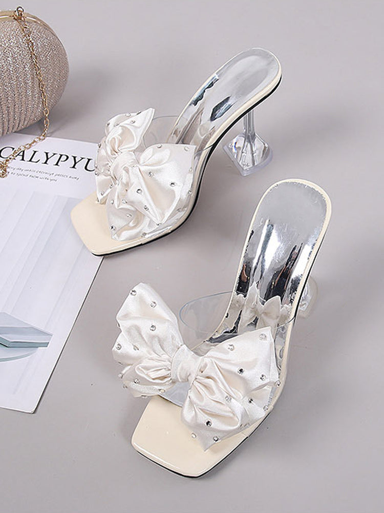 Silk Bowknot Rhinestone Deco Sandals