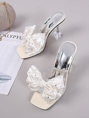 Silk Bowknot Rhinestone Deco Sandals