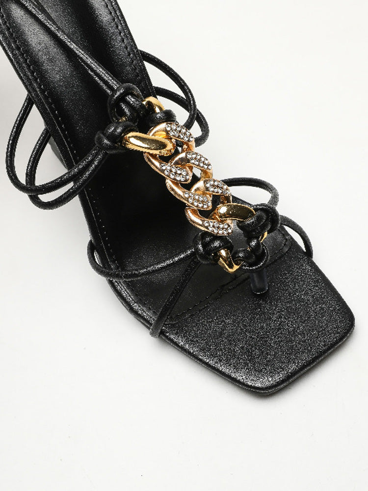 Chain Rhinestone Clip Toe Heels