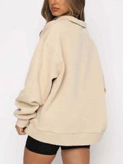 Zip V Neck Long Sleeve Pullover Top