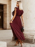 V Neck Ruffle Pleated Dress