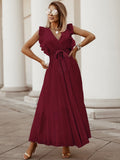 V Neck Ruffle Pleated Dress