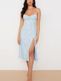 Floral Printed Ruched Slit Midi Dress