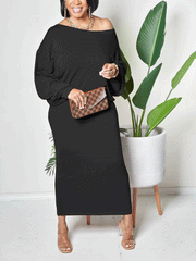 Batwing Sleeve Solid Maxi Dress