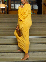 Batwing Sleeve Solid Maxi Dress