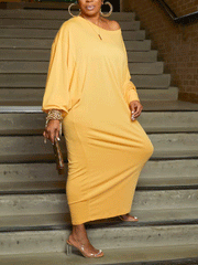 Batwing Sleeve Solid Maxi Dress