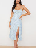 Floral Printed Ruched Slit Midi Dress