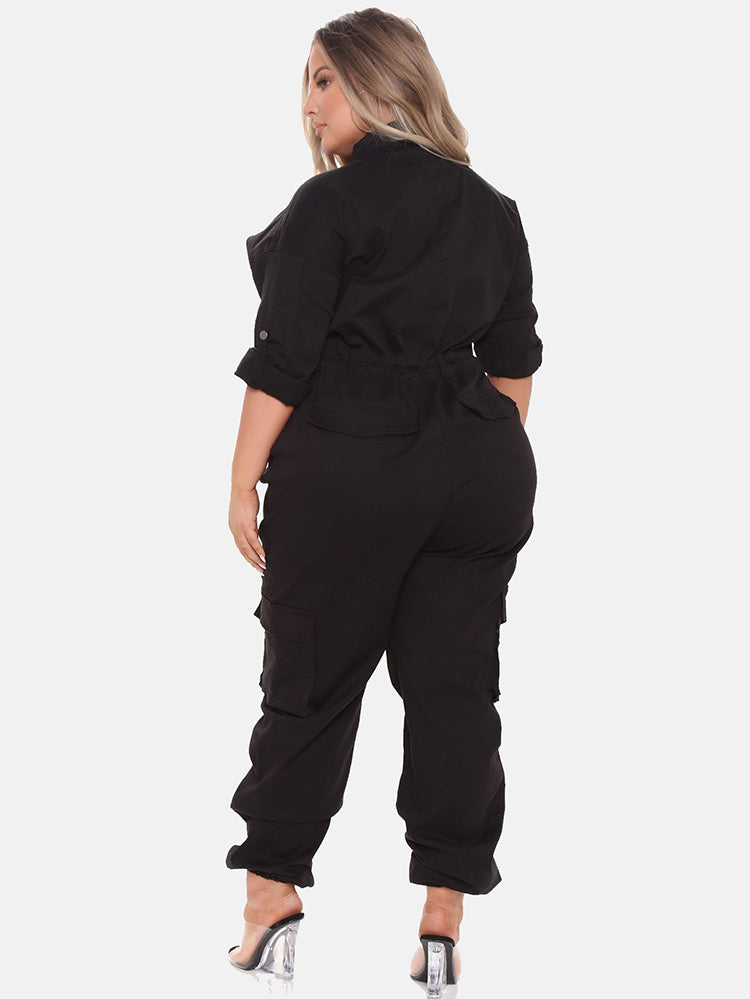 Drawstring Zipper Front Jumpsuit