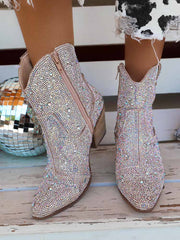 Rhinestone Decor Chunky Heel Boots