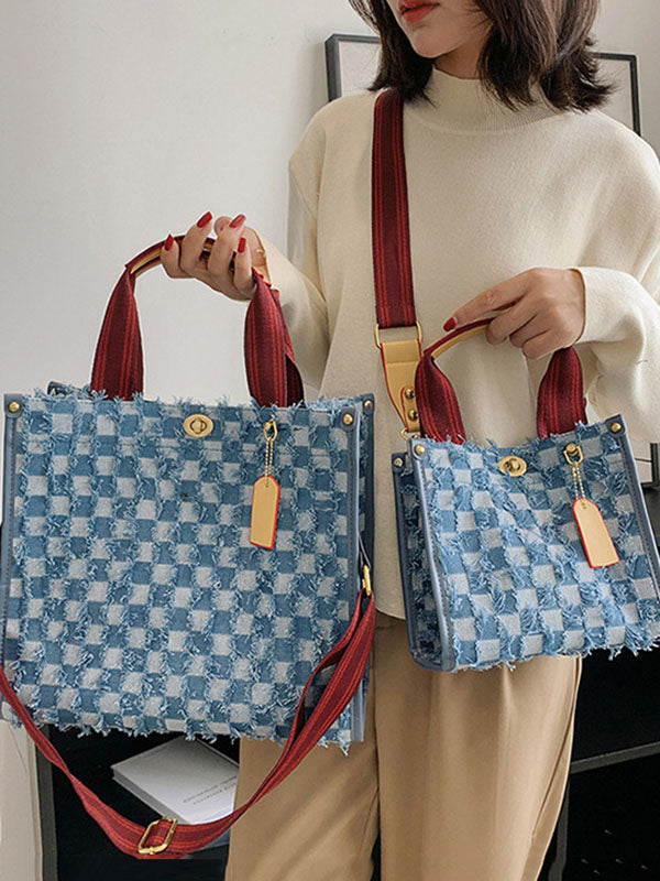 Bolso de mano de tela vaquera con estampado de cuadros