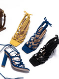 Metal Ring Cross-Strap Heels