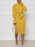 Turtleneck Knit Tie Waist Midi Dresses