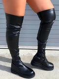 PU Leather Flat Heel Boots