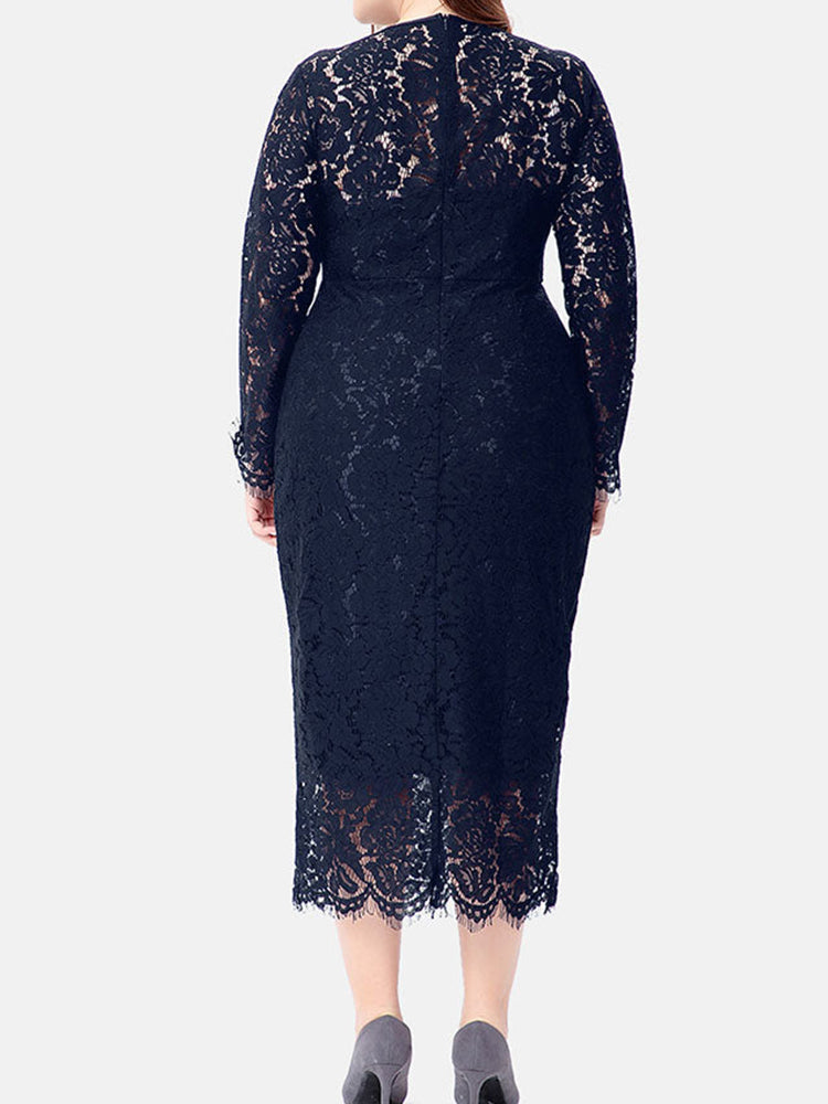 Elegant Long Sleeve Lace Maxi Dress