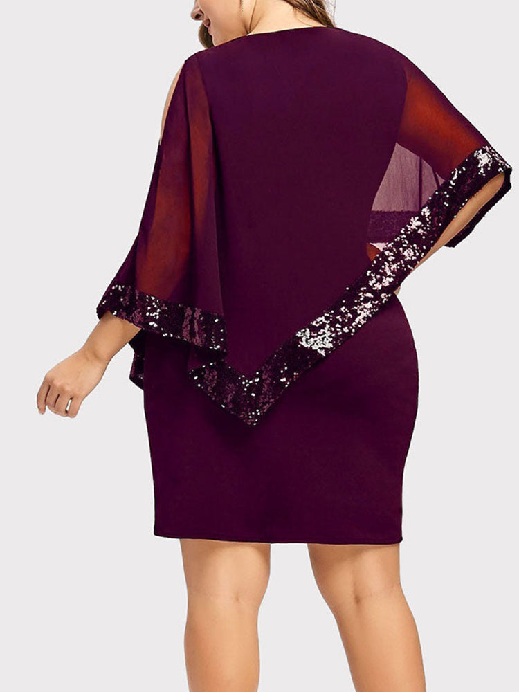 Cold Shoulder Overlay Asymmetric Sequins Dress