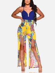 Sleeveless Patchwork Slit Jumpsuit