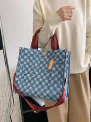 Bolso de mano de tela vaquera con estampado de cuadros