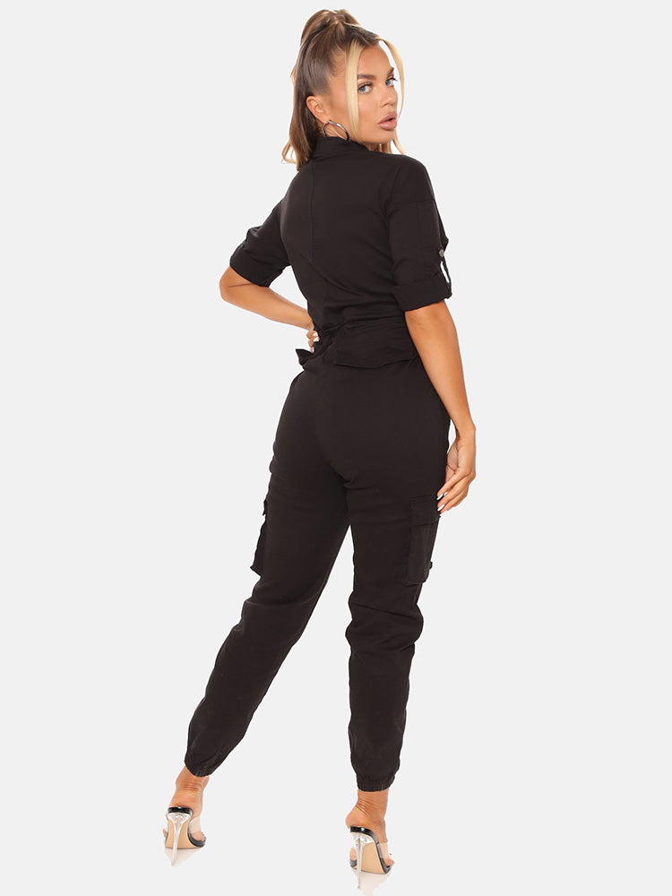 Drawstring Zipper Front Jumpsuit