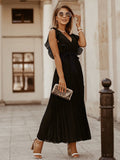 V Neck Ruffle Pleated Dress