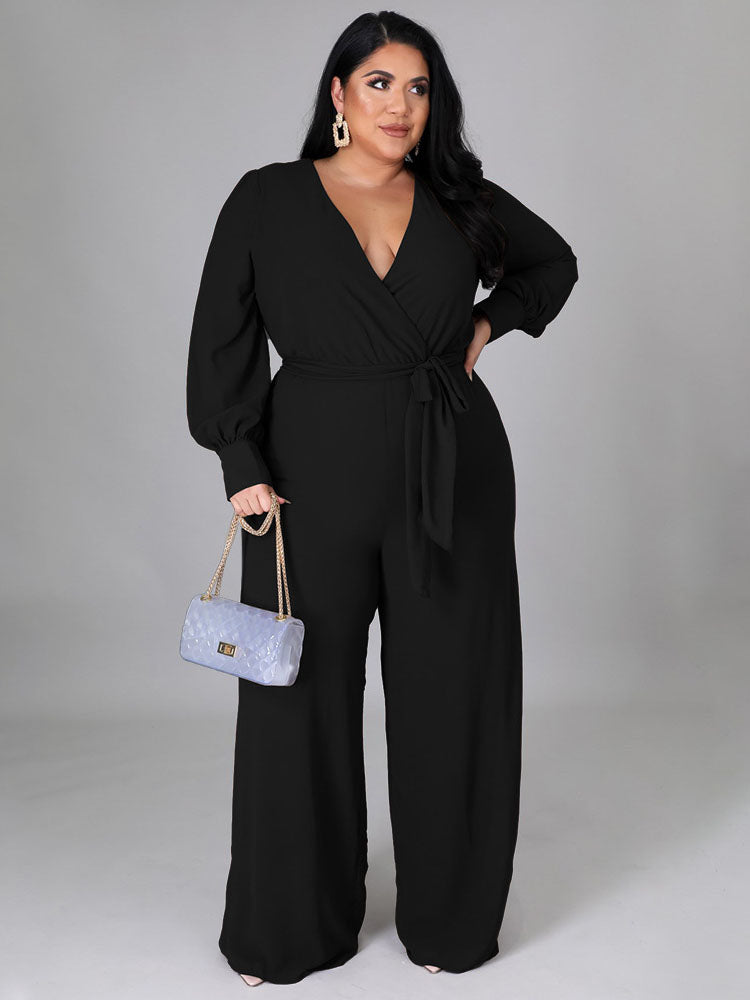 Elegant V Neck Wrap Jumpsuit