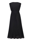 V Neck Ruffle Pleated Dress